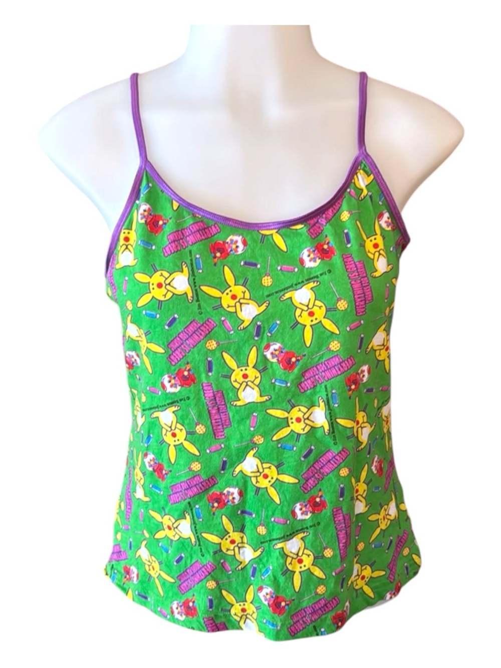 IT'S HAPPY BUNNY Y2K Tank Top Everything Is Great Candy Print 2000s Jim Benton